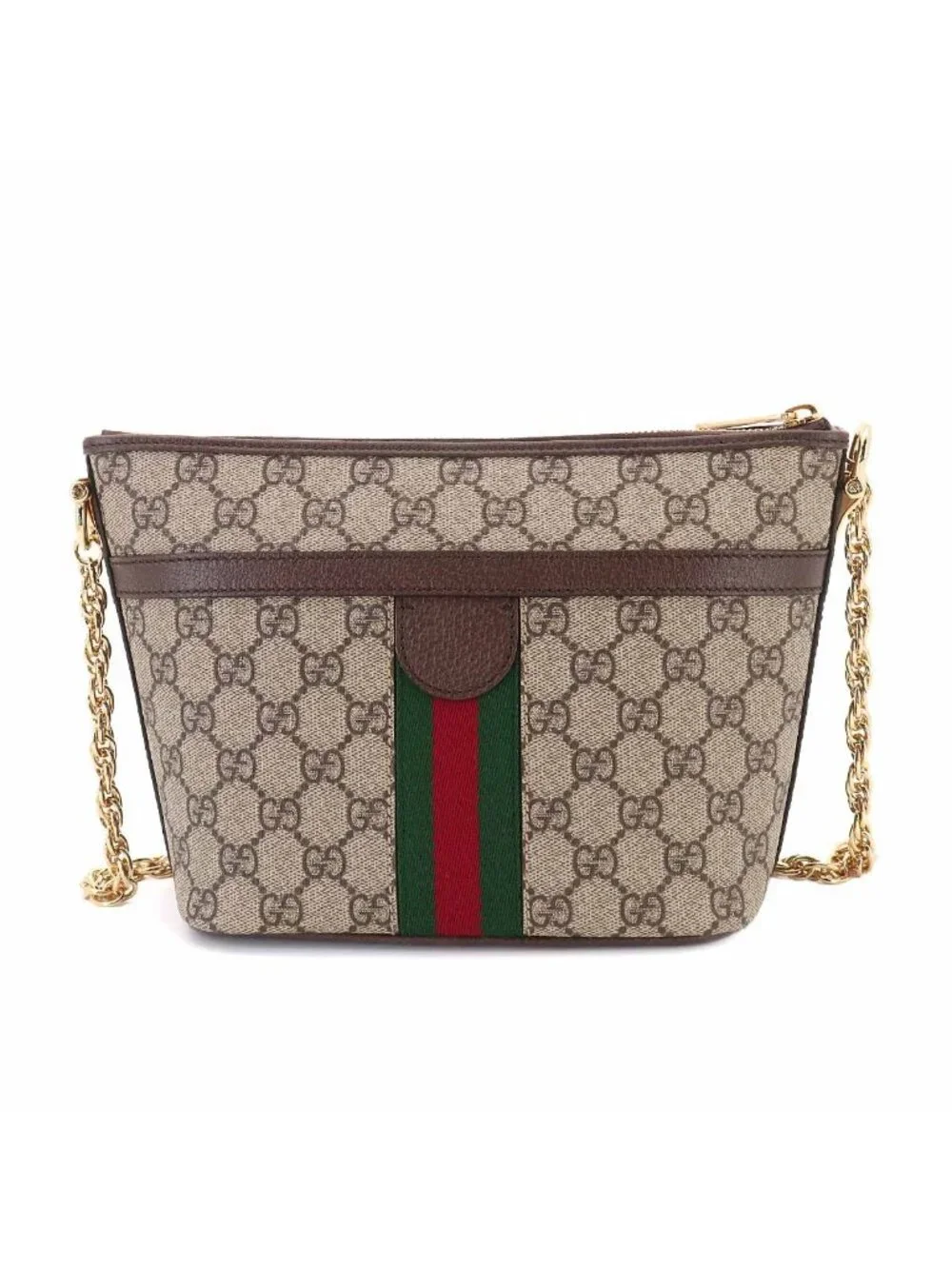 Gucci Ophidia Chain Shoulder Bag GG Supreme Canvas Leather Beige Brown